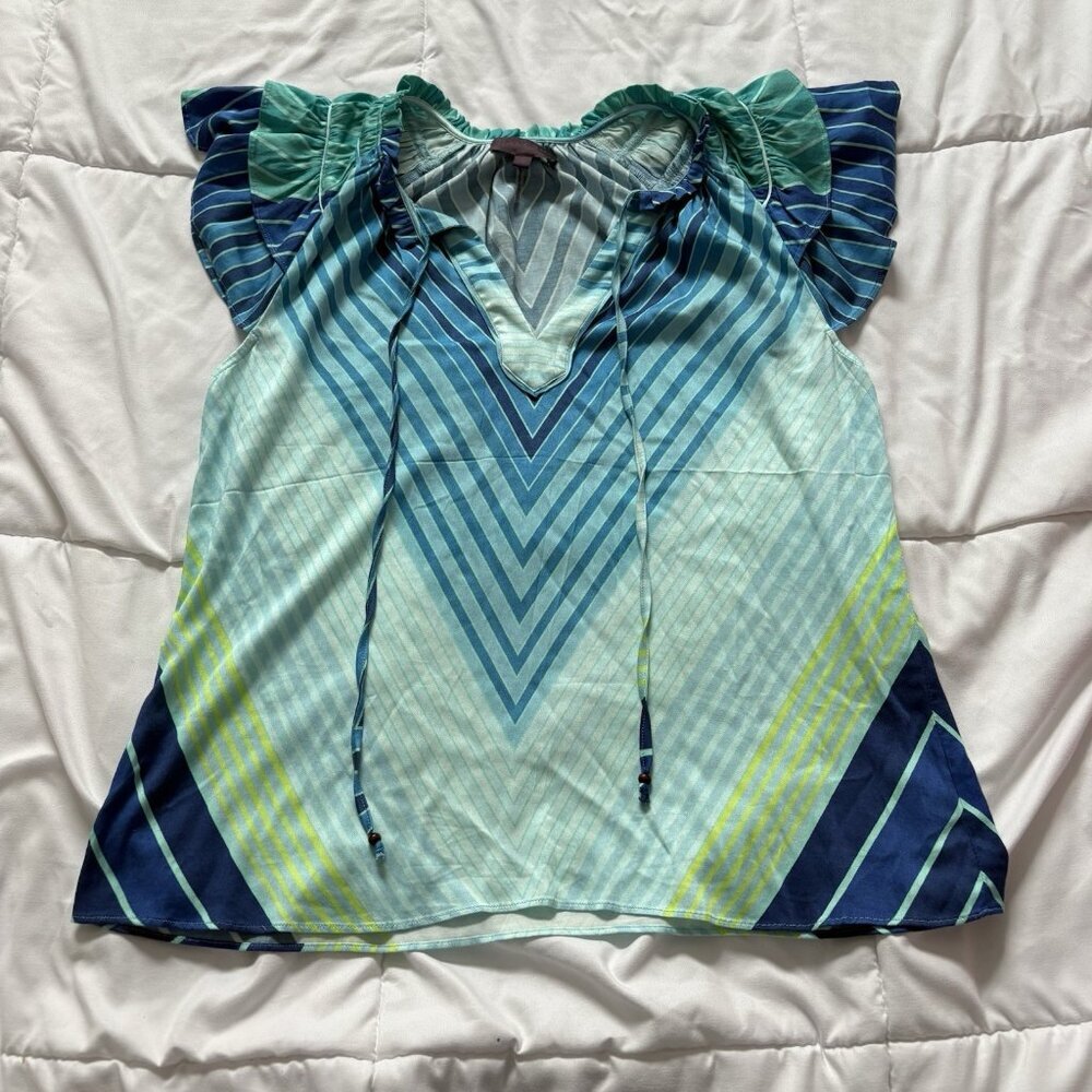 Hale Bob Womens Small Green Short Sleeve Blouse Peasant Cottagecore Coquette